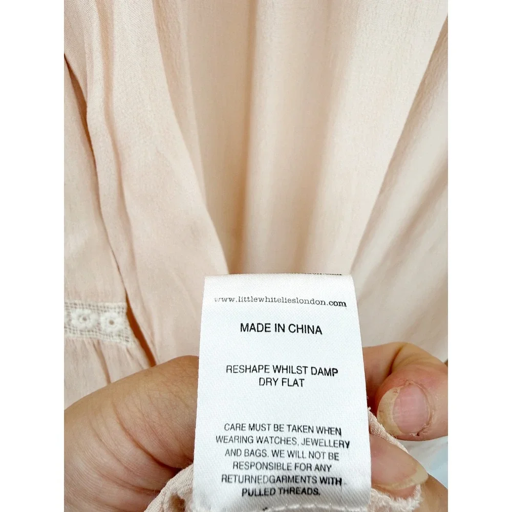 Little White Lies London Tiered Lace Trim Shift Dress Blush Pink Sleeveless S